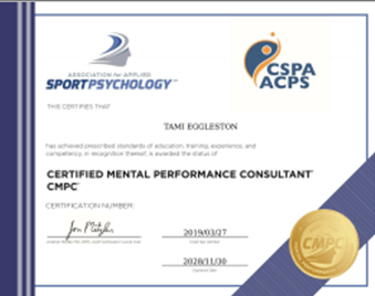 Certificate of Completion for the Certified Mental Performance Consultant 