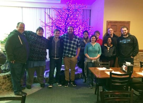 At the University of Missouri debate tournament, front row, Beth Graham, Adeja Powell;  back row, debate coach Joe Blasdel, Mitch Deleel, Alex Baldwin, Gage Simmons,  Sarah DeBruyckere, Aaron Mattoon, Brent Nicholson and Zach Schneider.