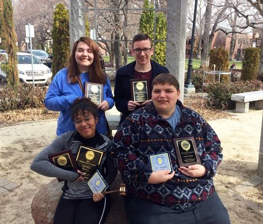 Front, row, Adeja Powell and Mitch Deleel; back row, Rebecca Postula and Caden Owens at the National Parliamentary Tournament of Excellence at the University of Utah.