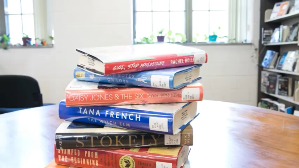 Stack of books on table