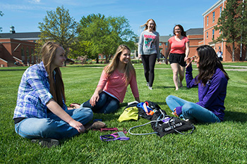 Female Students on Campus Quad