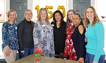 A group of Clionians from the 1990's. Pictured from l. to r.: Cathy (Luekenhaus) Rohrbacker ’94, Cheryl Ahrens ’94, Kelly (Holland) Marrs '93, Lisa (Vaught) Nelson ’96, Janice Arens ’96, DeLisa (Sonaram) Jones ’02 and Hilary (Czosynka) Heins ’95.